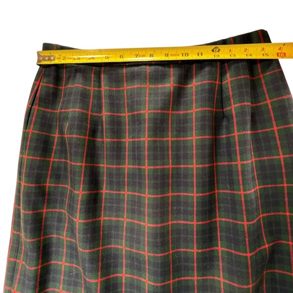 Vtg Pendleton Wool Plaid Pencil Skirt Sz 14P High-Waisted Green Blue Red Back Sl - Picture 12 of 12